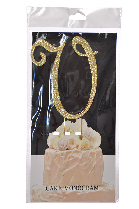 4.75" Rhinestone Monogram Letter "V" Gold