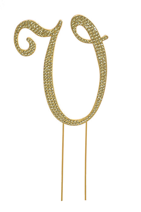4.75" Rhinestone Monogram Letter "V" Gold