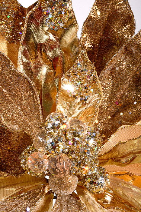 30" Glitter Jewel Display Poinsettia Stem Champagne/Gold