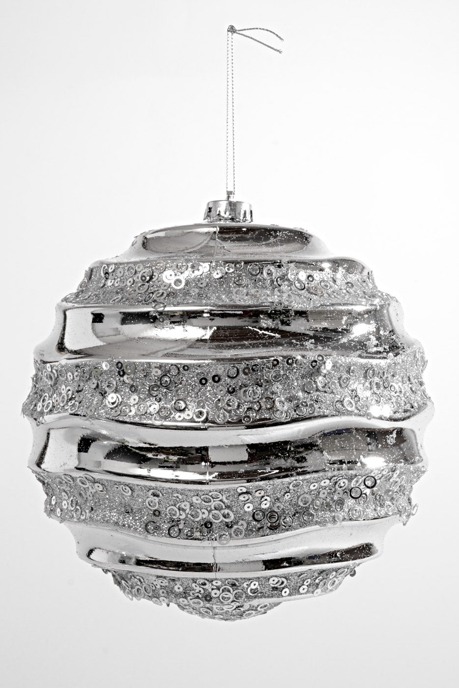 200MM Plastic with Glitter/Sequin Ball Ornament Silver