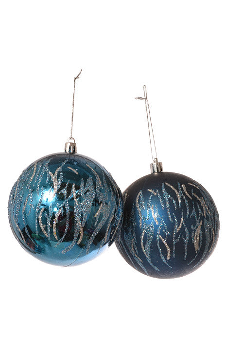 100Mm Shiny/Matt Ball With Glitter Ornament Navy (Pkg/6)