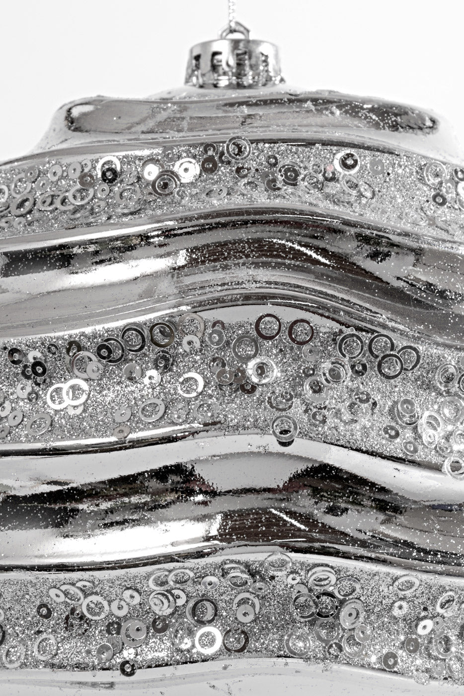 200MM Plastic with Glitter/Sequin Ball Ornament Silver