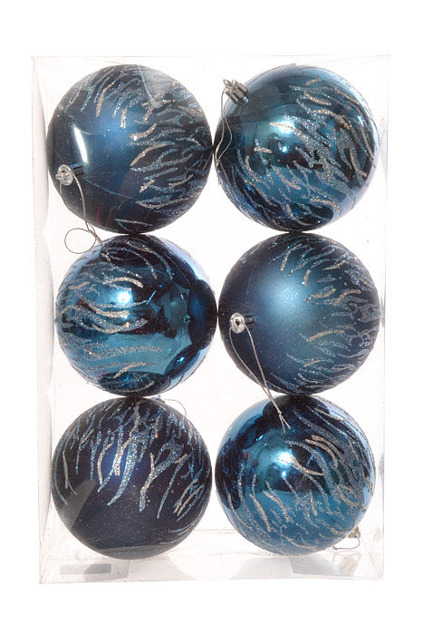 100Mm Shiny/Matt Ball With Glitter Ornament Navy (Pkg/6)