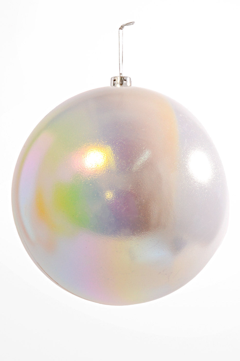 250MM Plastic Iridescent Ball Ornament White
