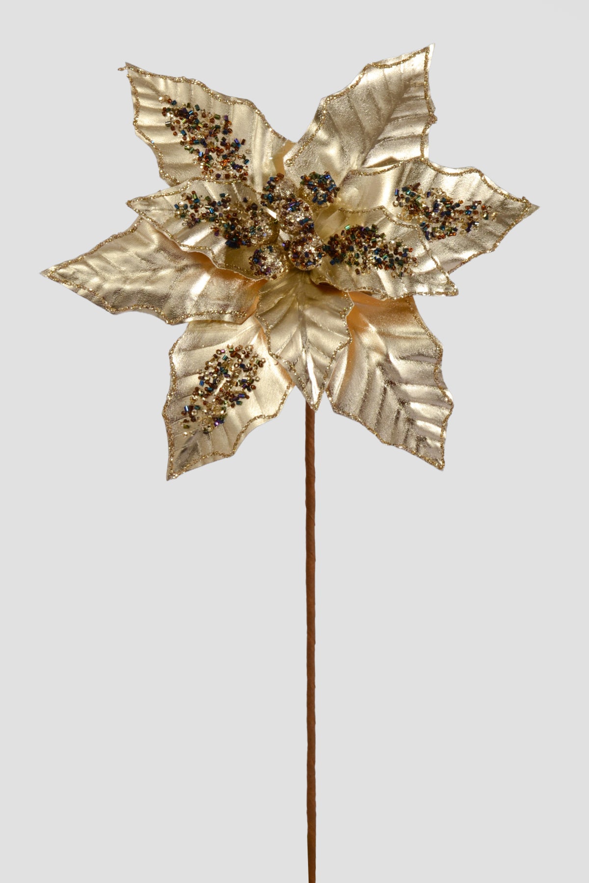 25" Metallic/Sequins Poinsettia Stem Champagne