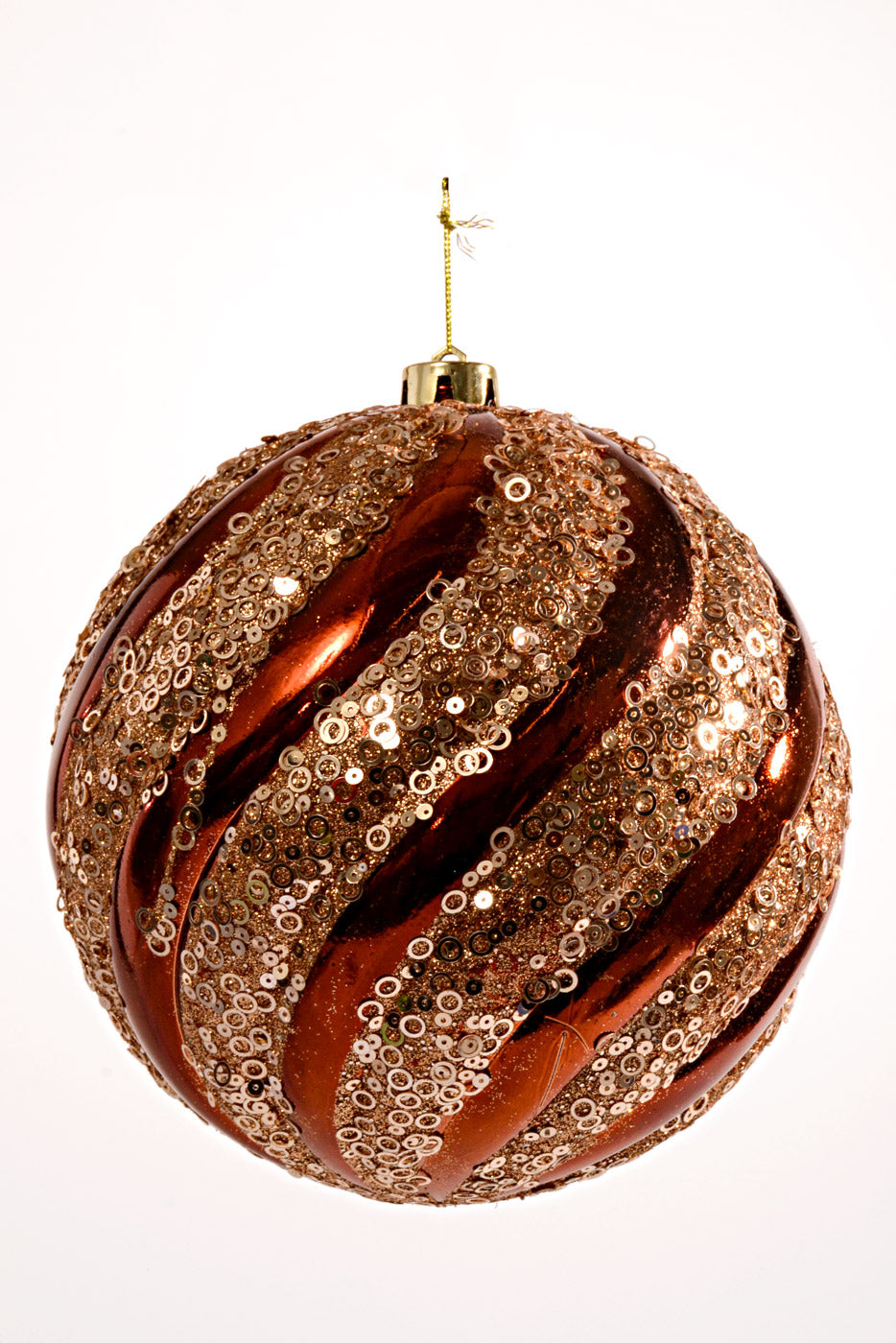 200Mm Plastic Pumpkin W/Glitter/Sequin Ball Ornament Cooper