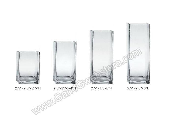 2.5" X 2.5" X 4" Square Glass Vase Clear