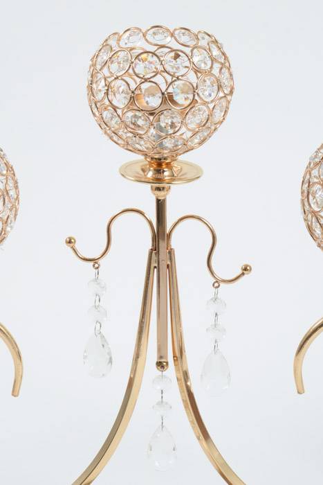 11" 5-light Candle Holder W/crystal Gold