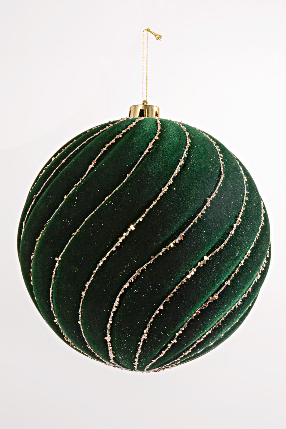 200MM Velvet Ball Ornament Dark Green/Gold