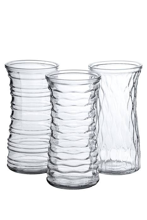 9.75" X 4.75" Glass Rose Vase Crystal Set/3