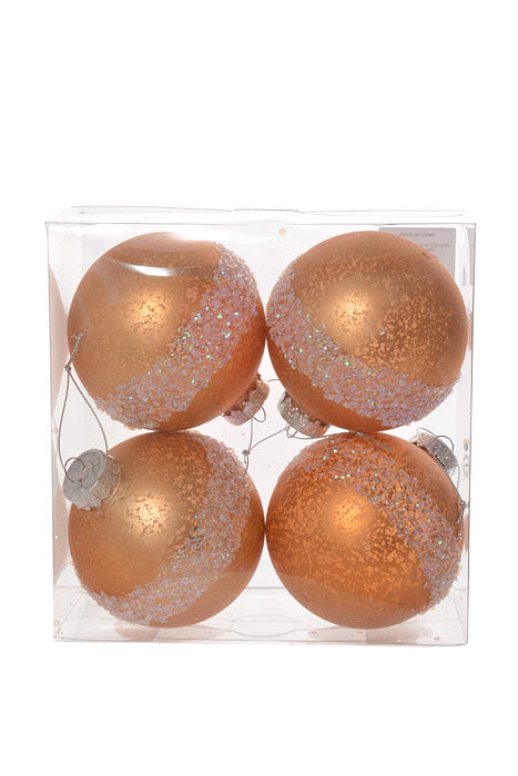 100Mm Pet Ball W/Laser Glitter Ornament Mercury (Sand Gold) Pkg/4