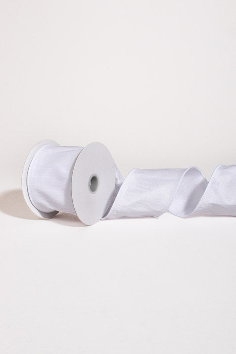 2.5" X 10Yds Wired Faux Dupion Ribbon White