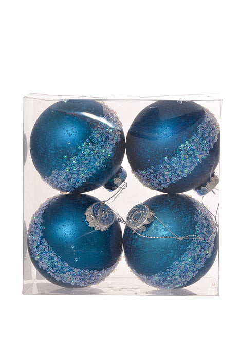 100Mm Pet Ball W/Laser Glitter Ornament Mercury (Dark Blue) Pkg/4