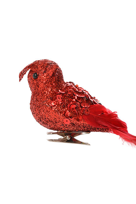 12" Long Tail Glitter Chickadee Red