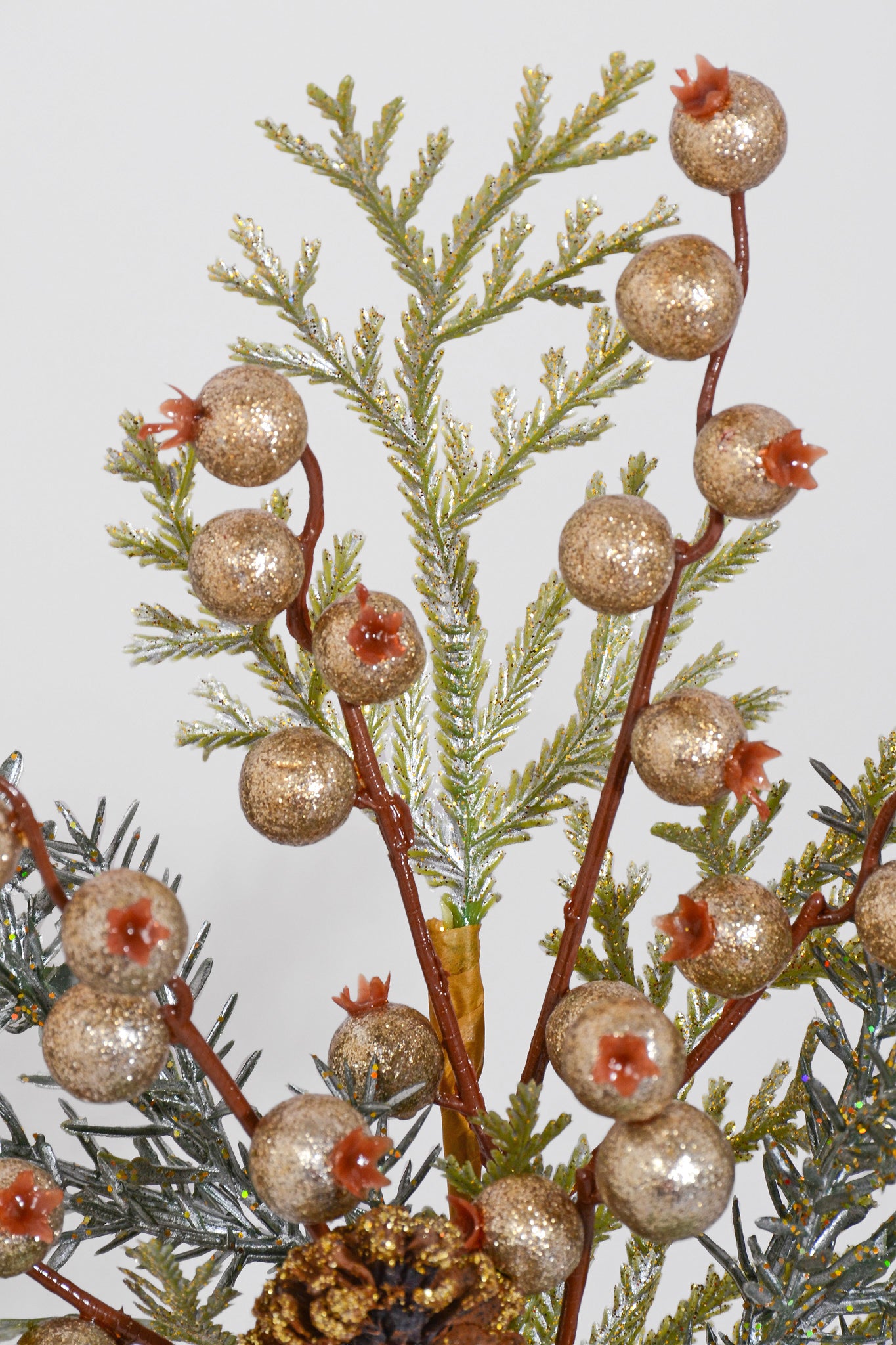 14" Glitter Cedar/Berry/Pine Pick Champagne