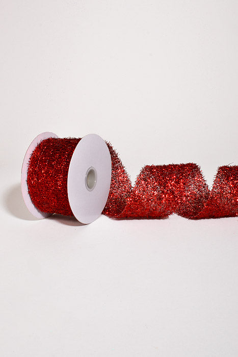 2.5" X 10Yds Wired Long Confetti Metallic Ribbon Red