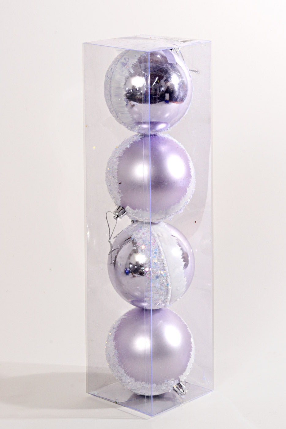 100MM Plastic Shiny/Matte W/Sequin Ball Ornament Lavender Box/4
