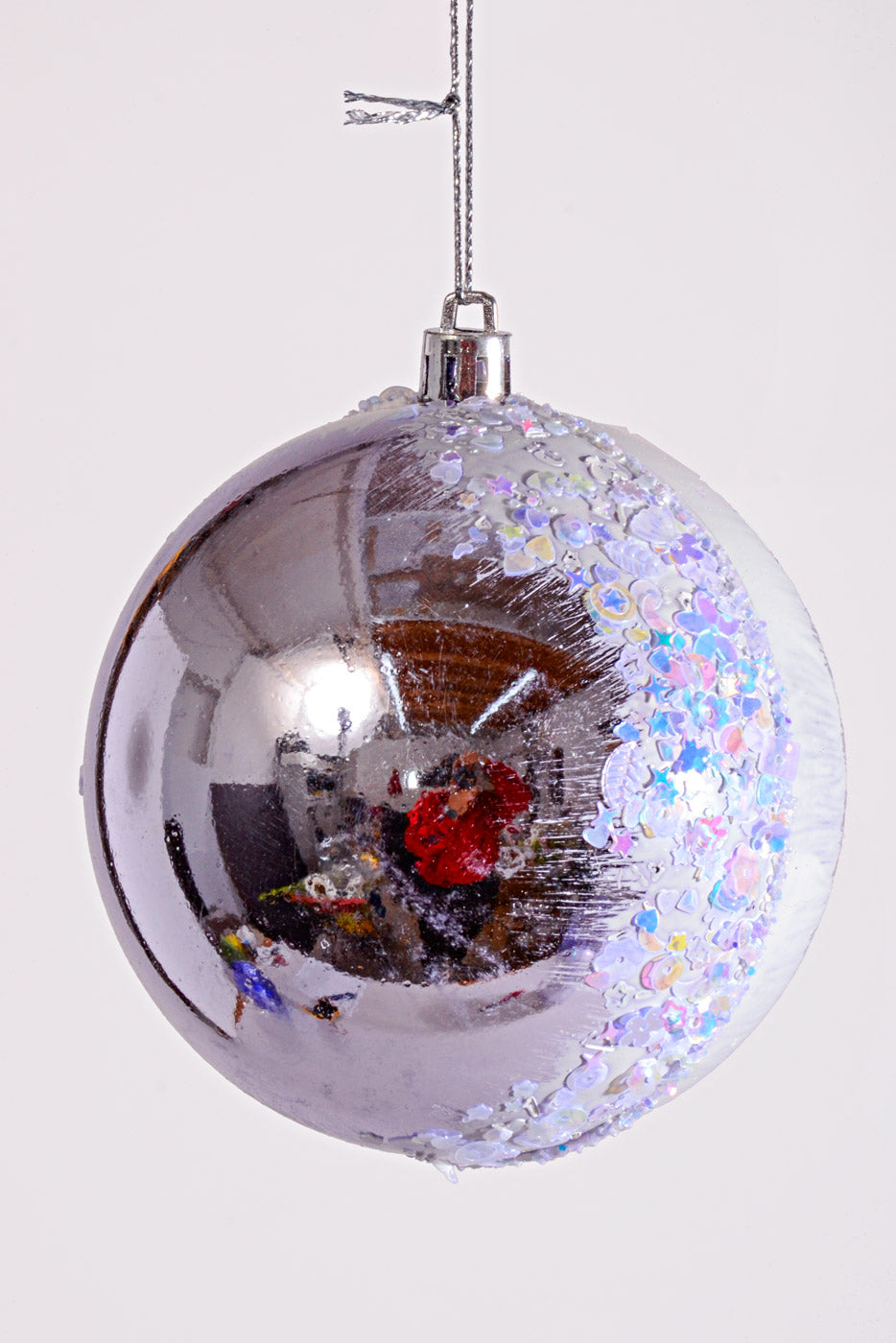 100MM Plastic Shiny/Matte W/Sequin Ball Ornament Lavender Box/4