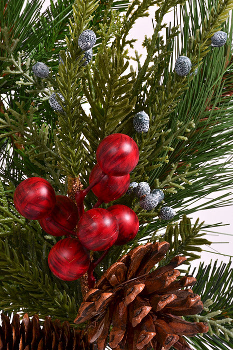 19" Artificial Mixed Pine Berry Cone Spray Green