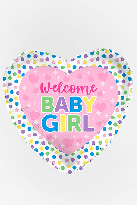 17" Heart Foil Balloon Welcome Baby Girl Pink/Multi Color Pkg/10
