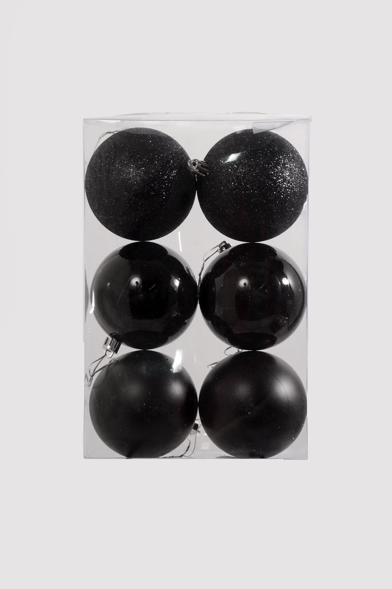 80Mm Shiny/Matte/Glitter Plastic Ornament Ball Black Box/6