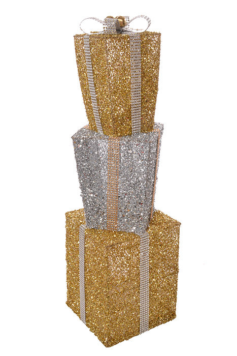 28" Piled Gift Boxes W/band & Bell (Gold/Silver)