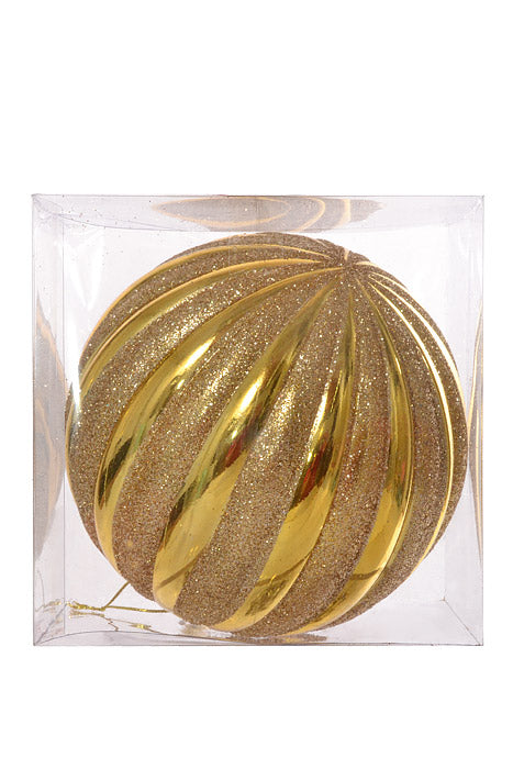 150Mm Shiny Pumpkin With Glitter Ornament Gold