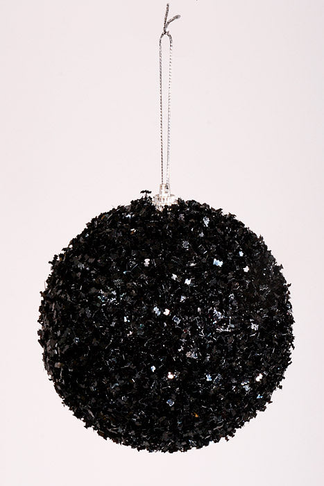100Mm Ball with Glitter Ornament Black Pkg/6