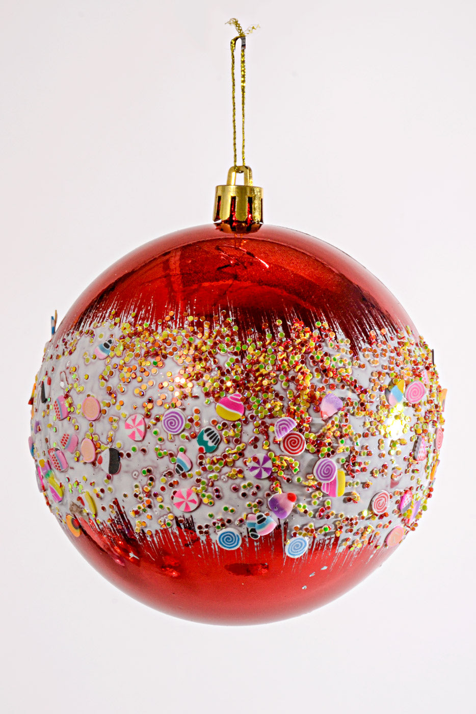 100MM Plastic Shiny/Matte Ball with Candy Ornament Red Box/4