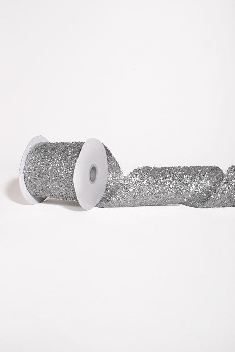 4" X 10Yds Wired Long Confetti Metallic Ribbon Silver