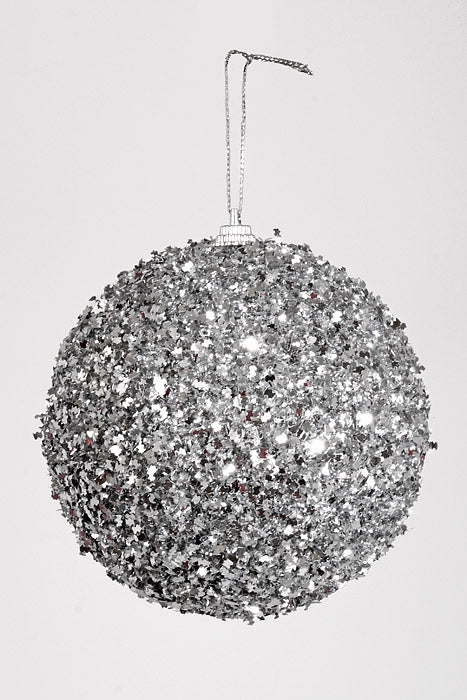 100Mm Ball with Glitter Ornament Silver Pkg/6