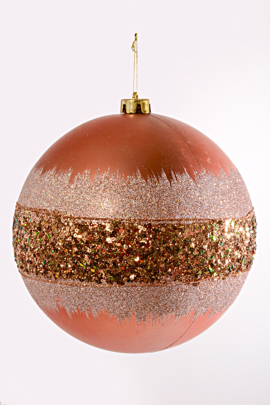 200MM Plastic Matte W/Glitter/Sequin Ball Ornament Copper/Gold