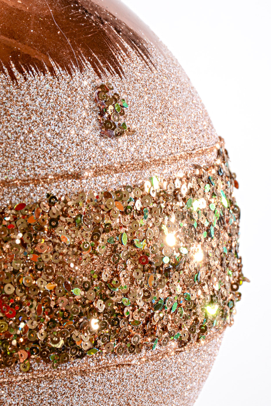 200MM Plastic Shinny Ball W/Glitter/Sequin Ornament Copper/Gold