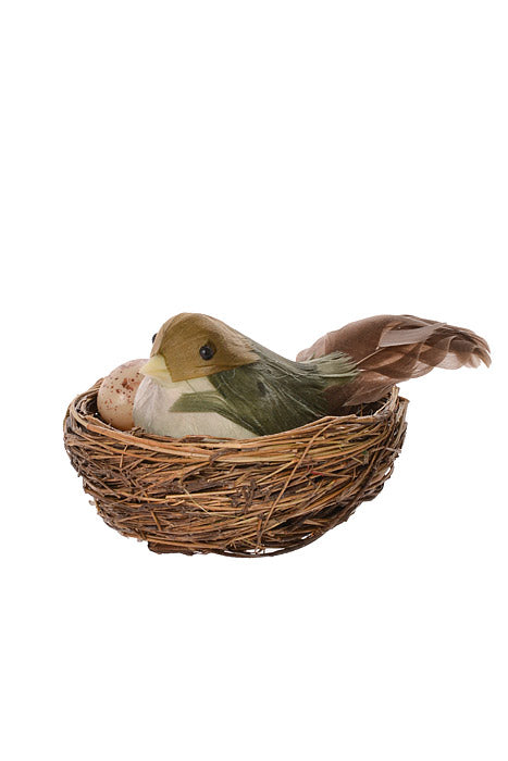 3.5" Chickadee in Nest w/2 Eggs Green