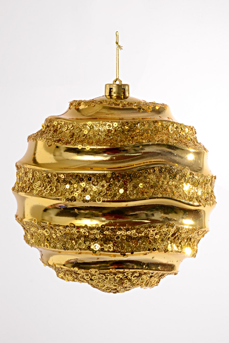 200MM Plastic Ball with Glitter/Sequin Ornament Gold