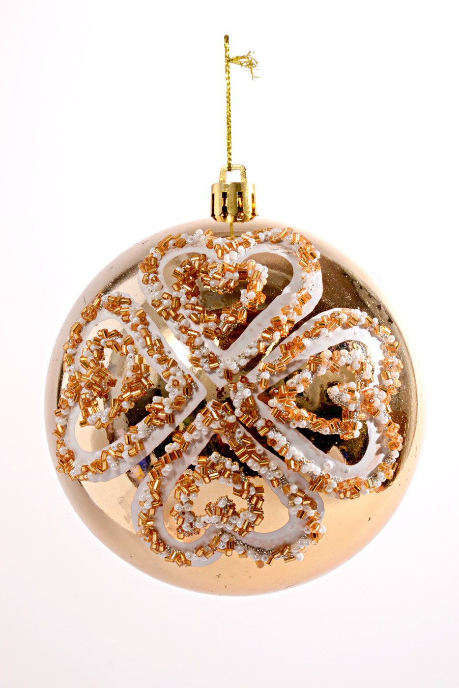 100MM Plastic Shiny/Matte Ball with Sequin Ornament Gold/White Box/4