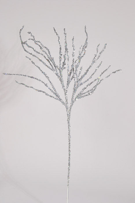 35" Glitter Plastic Twig Spray Silver