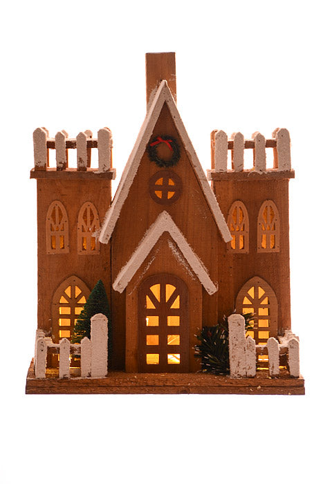 17" Wooden House With Lights Brown/White
