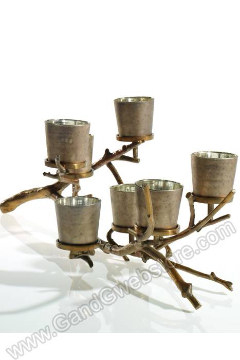 14.5" X 13.5" Metal Wildwood Candle Holder (Gold)