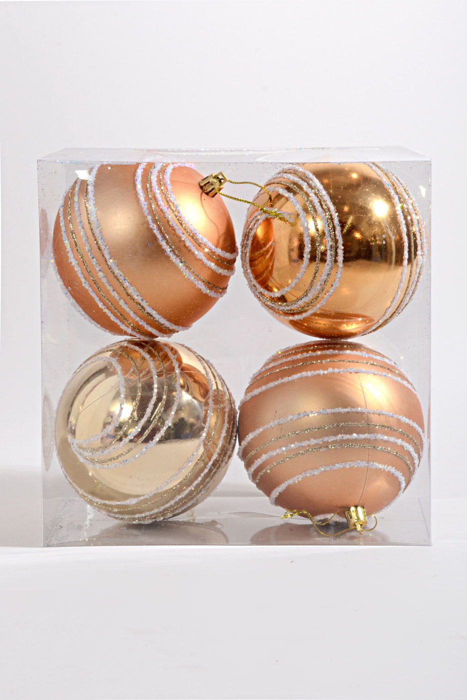 100MM Plastic Shiny/Matte Ball with Glitter Ornament Gold/White Box/4