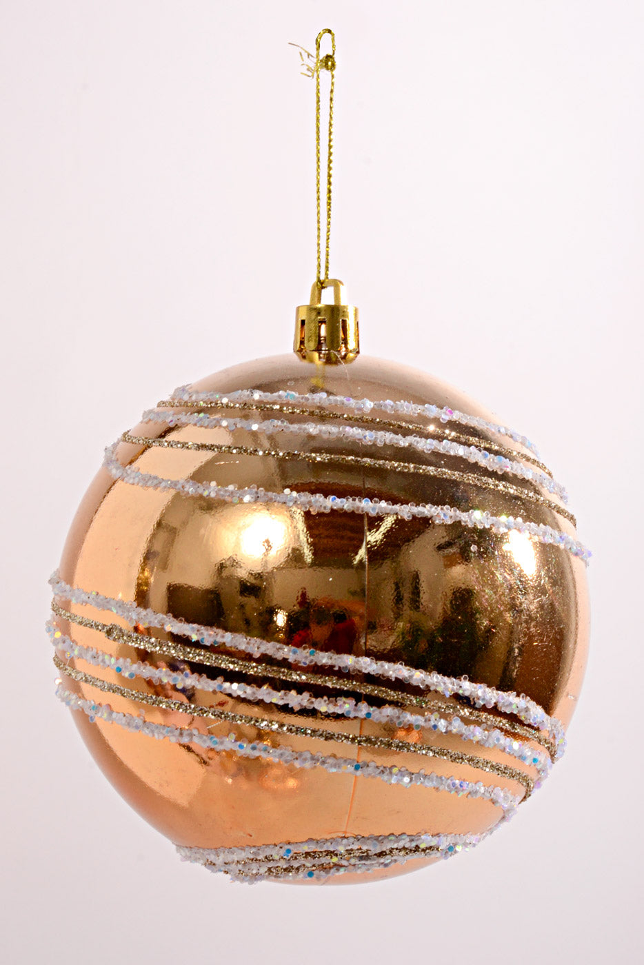 100MM Plastic Shiny/Matte Ball with Glitter Ornament Gold/White Box/4