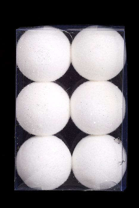 100Mm Snow Ball with Glitter Ornament White Pkg/6
