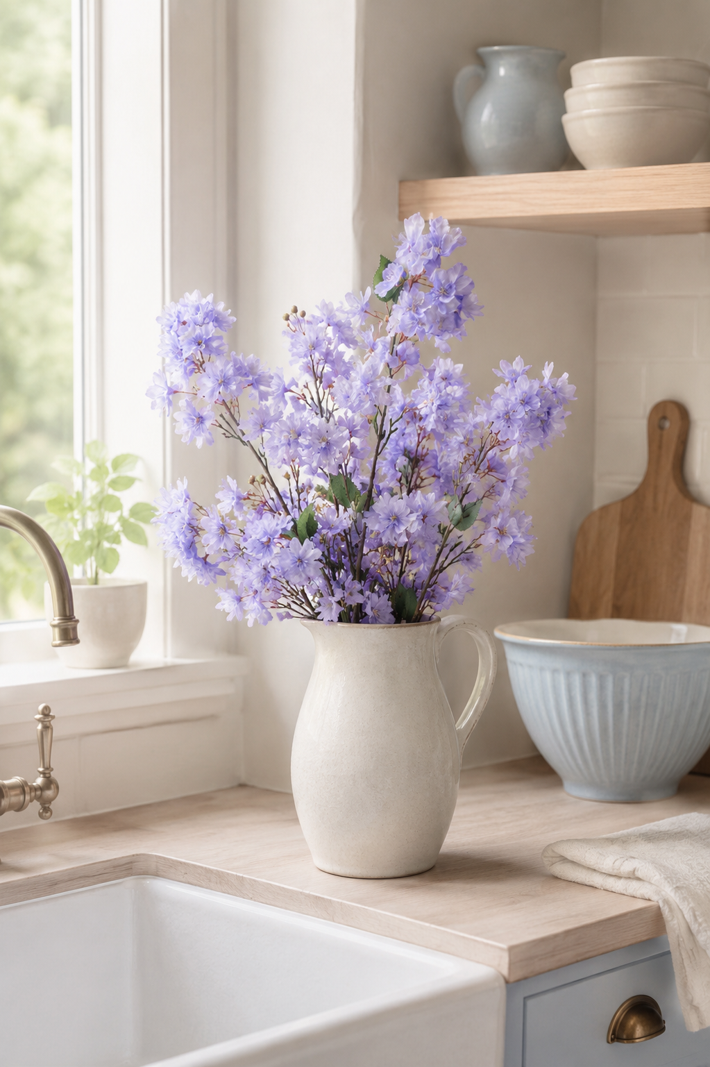 35" Silk Cherry Blossom Spray Lavender