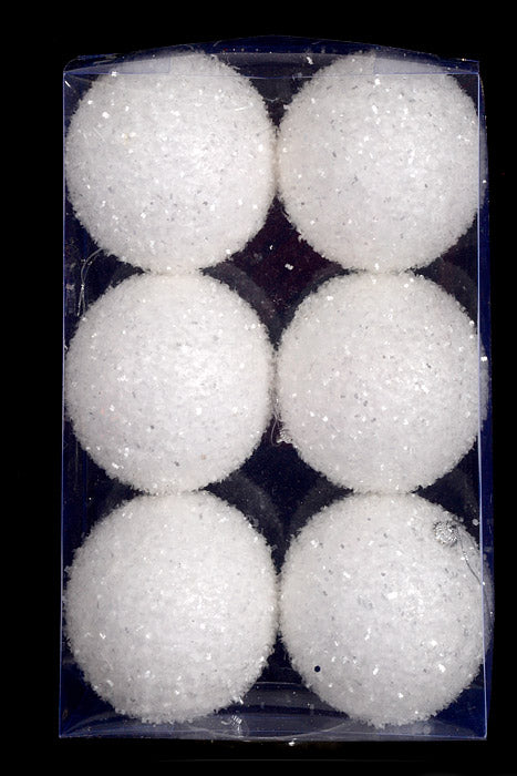 100Mm Ball with Glitter Ornament White Pkg/6