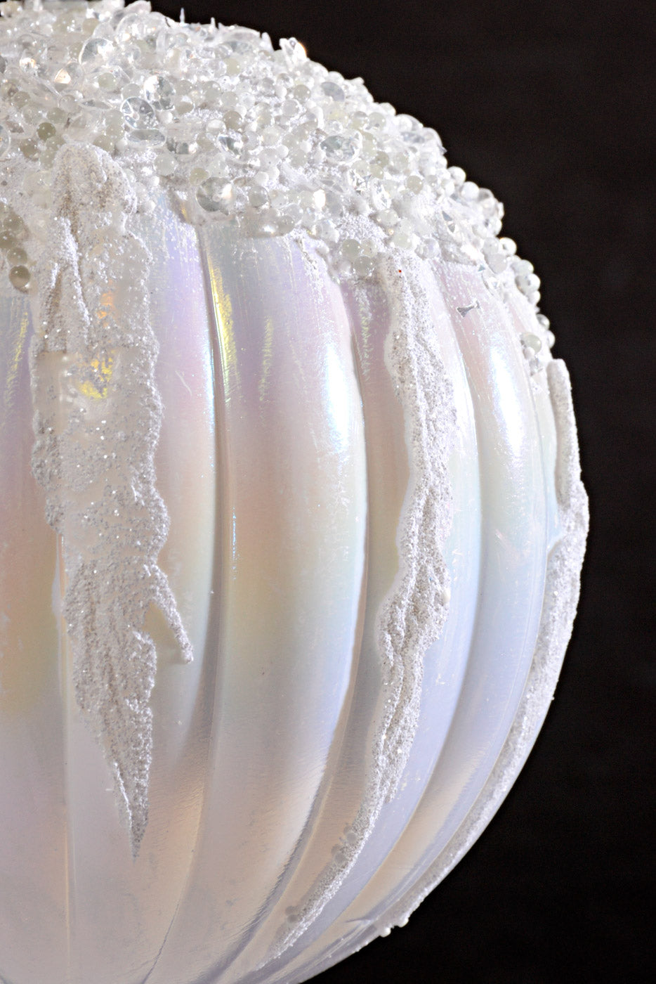 120MM Plastic Iridescent Ball Ornament W/Snow/Sequin White Box/2