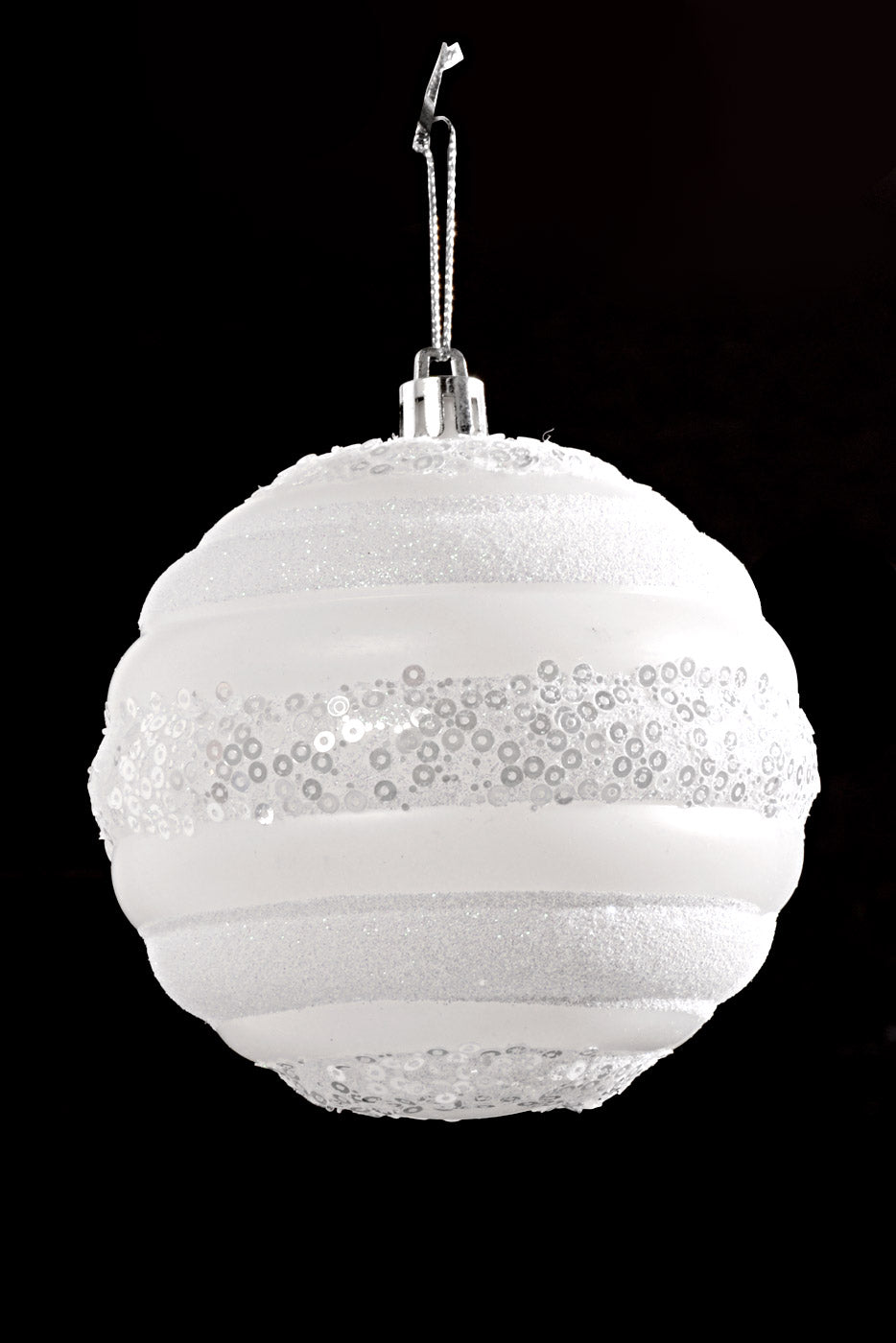 100MM Plastic Ball W/Glitter/Sequin Ornament White Box/4