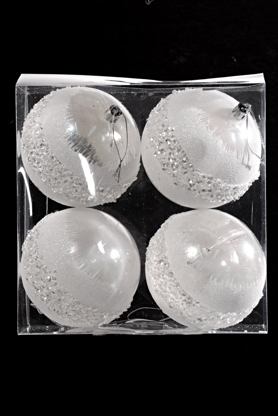 100MM Plastic Snowball with Sequin Ornament White Box/4
