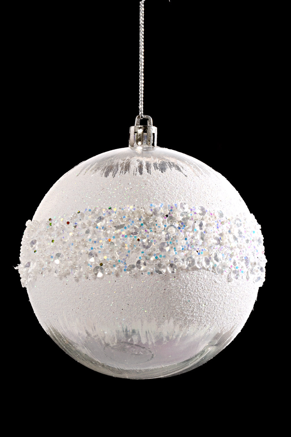 100MM Plastic Snowball with Sequin Ornament White Box/4