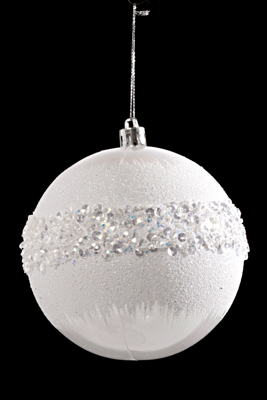100MM Plastic Snowball with Sequin Ornament White Box/4
