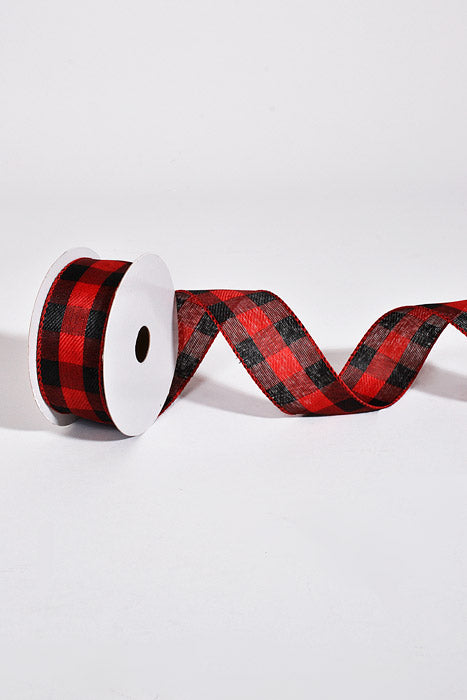 1-1/2" X 10Yds Wired Buffalo Rider Plaid Ribbon Red/Black